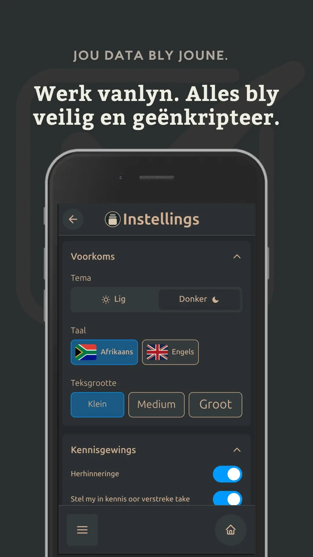 Doenit instellings skerm